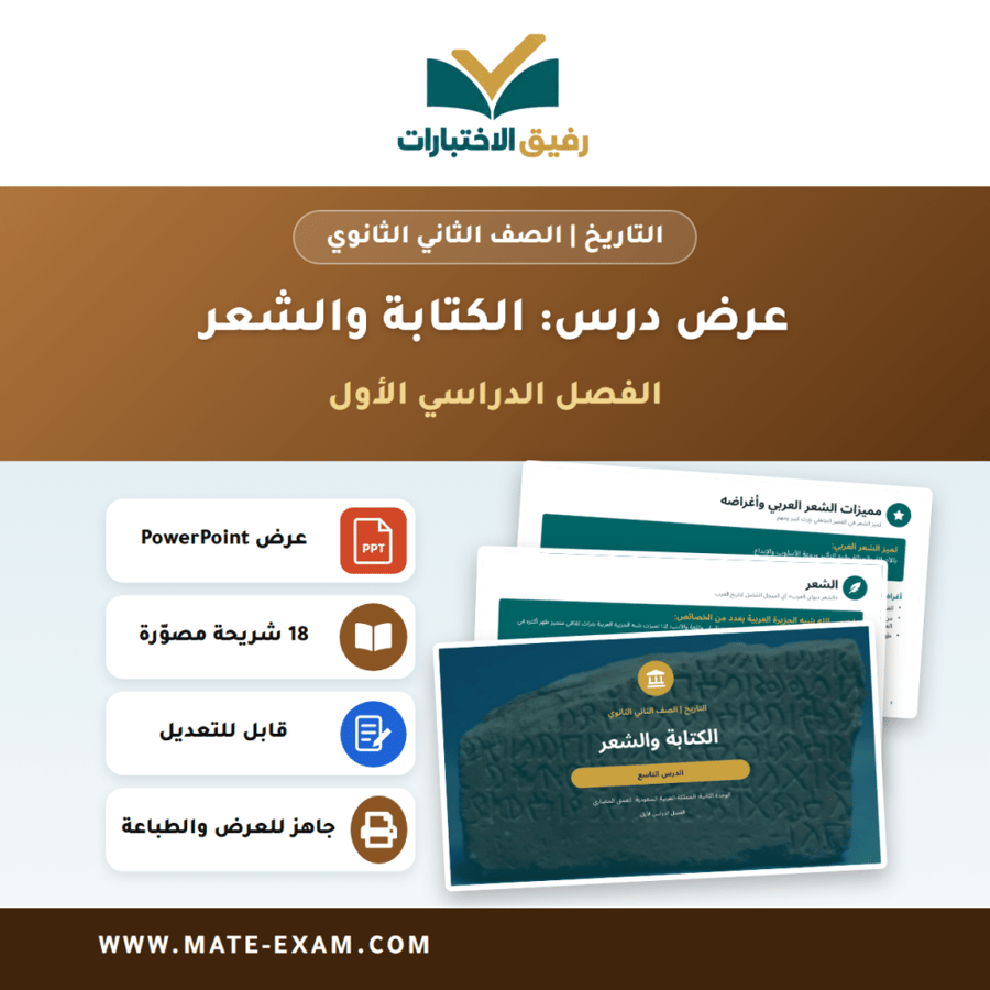 عرض درس الكتابة والشعر - التاريخ الصف الثاني الثانوي - الفصل الدراسي الأول