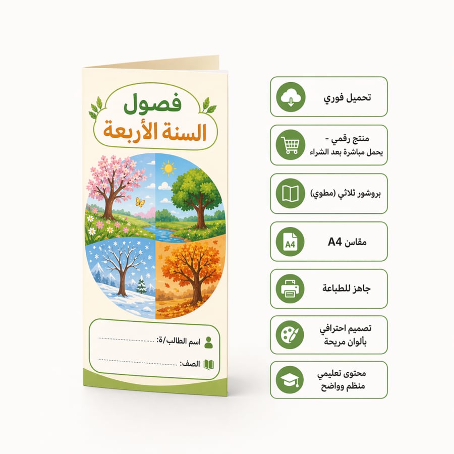 مطوية فصول السنة الأربعة مقسمة لأربعة أقسام الربيع والصيف والخريف والش