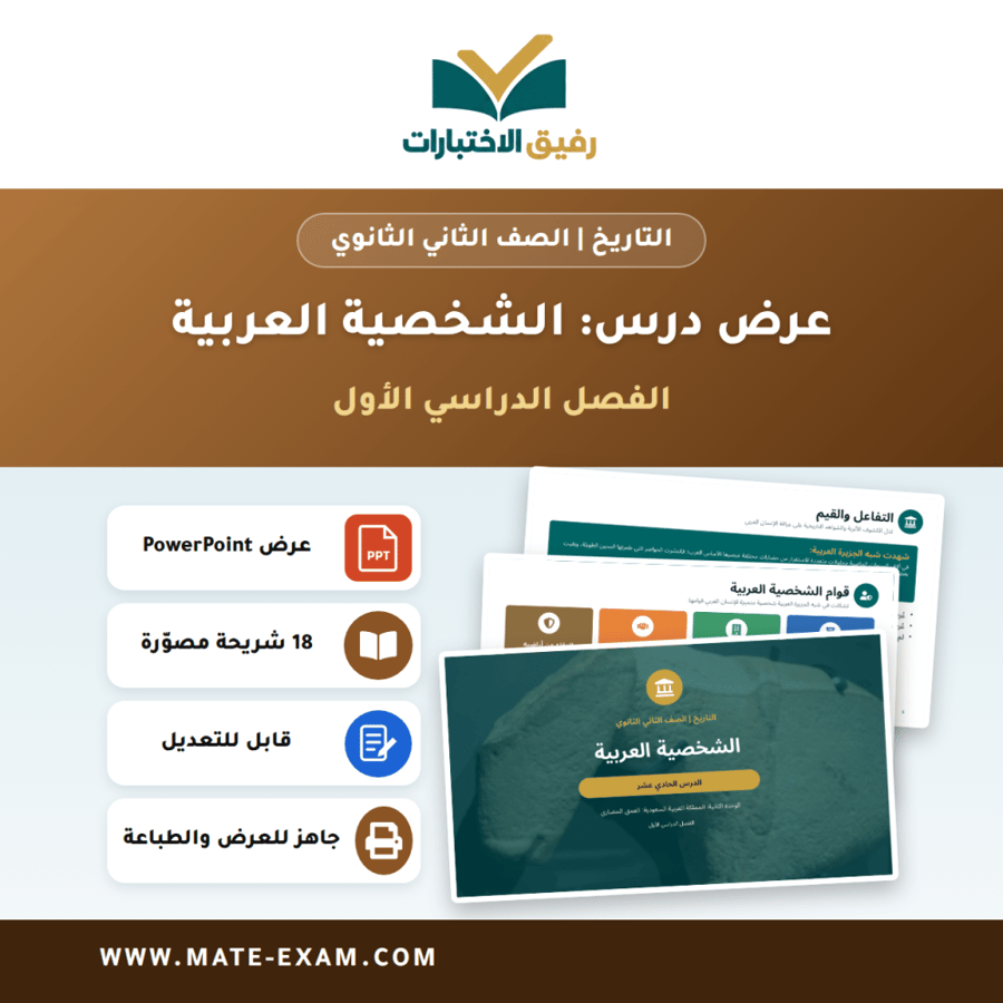 عرض درس الشخصية العربية - التاريخ الصف الثاني الثانوي - الفصل الدراسي الأول