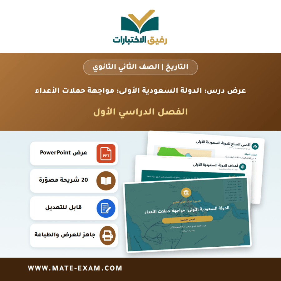 عرض درس الدولة السعودية الأولى: مواجهة حملات الأعداء - التاريخ الصف الثاني الثانوي - الفصل الدراسي الأول