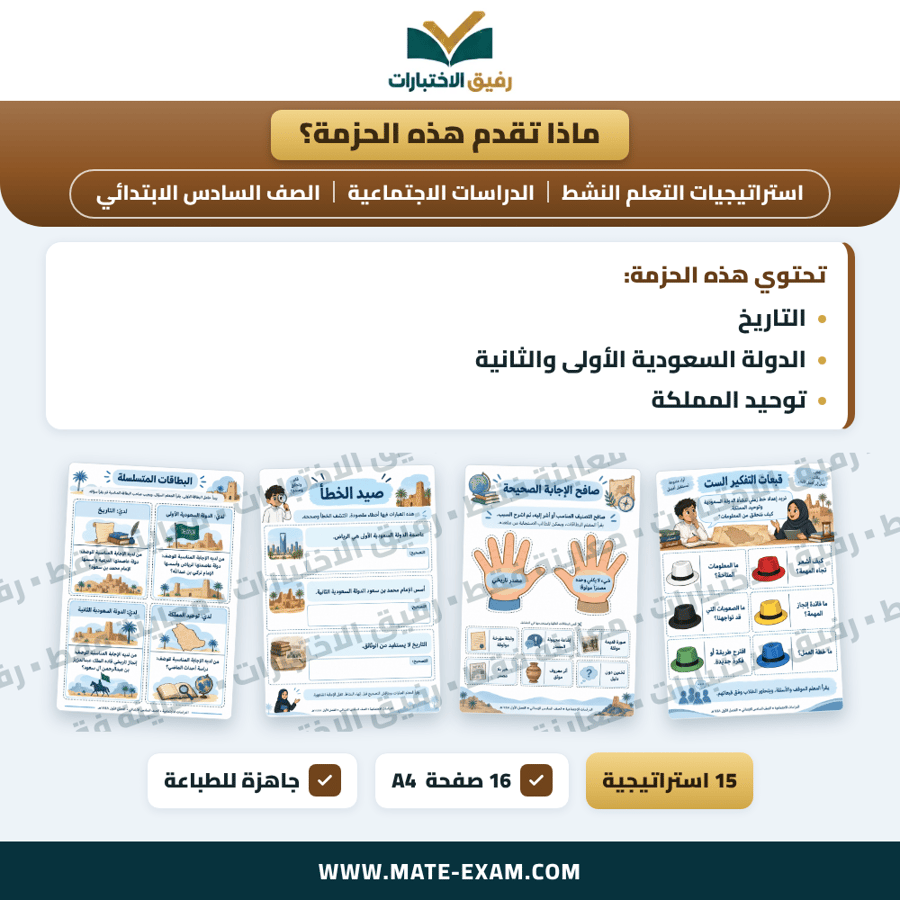 استراتيجيات التعلم النشط الدراسات الاجتماعية الصف السادس الابتدائي الفصل الدراسي الأول 1448 هـ