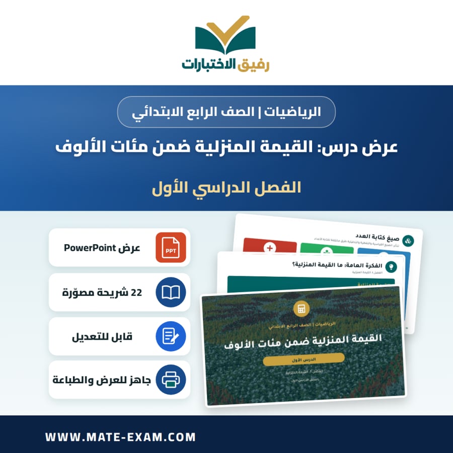 عرض درس القيمة المنزلية ضمن مئات الألوف - الرياضيات الصف الرابع الابتدائي - الفصل الدراسي الأول