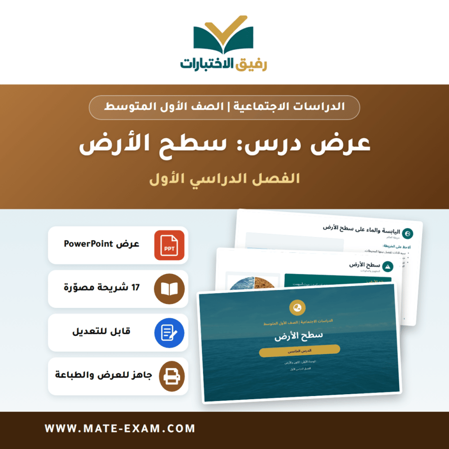 عرض درس سطح الأرض - الدراسات الاجتماعية الصف الأول المتوسط - الفصل الدراسي الأول