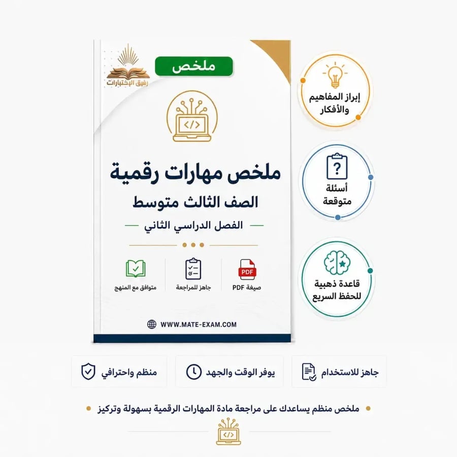ملخص مهارات رقمية للصف الثالث متوسط الفصل الثاني