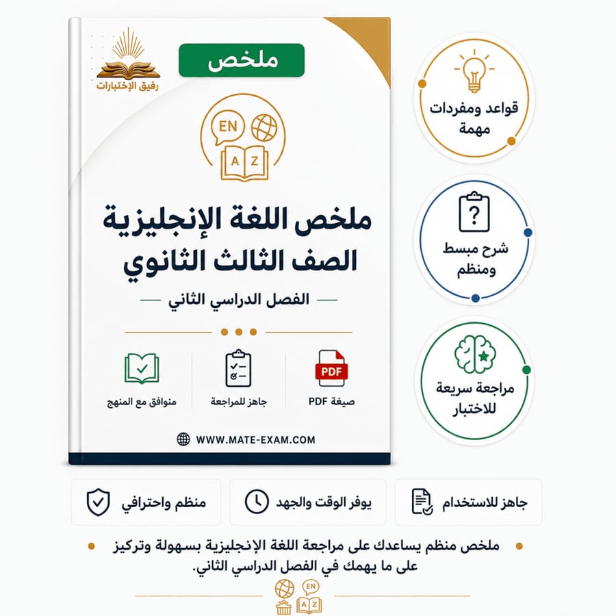 غلاف ملخص اللغة الإنجليزية للصف الثالث الثانوي الفصل الدراسي الثاني