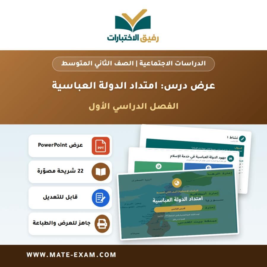 عرض درس امتداد الدولة العباسية - الدراسات الاجتماعية الصف الثاني المتوسط - الفصل الدراسي الأول