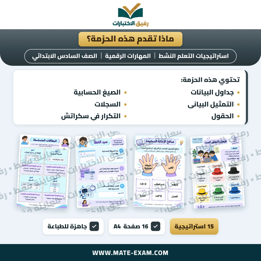استراتيجيات التعلم النشط المهارات الرقمية الصف السادس الابتدائي الفصل الدراسي الأول 1448 هـ
