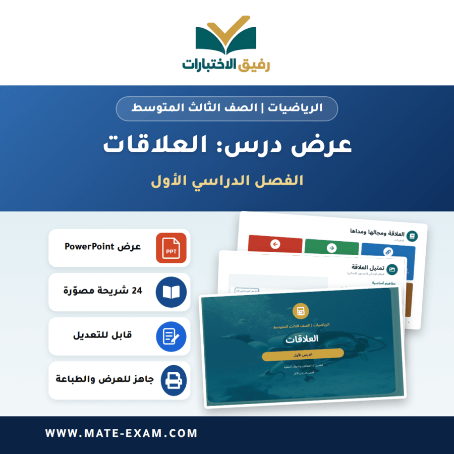 عرض درس العلاقات - الرياضيات الصف الثالث المتوسط - الفصل الدراسي الأول