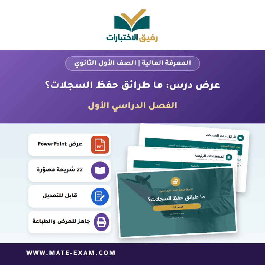عرض درس ما طرائق حفظ السجلات؟ - المعرفة المالية الصف الأول الثانوي - الفصل الدراسي الأول