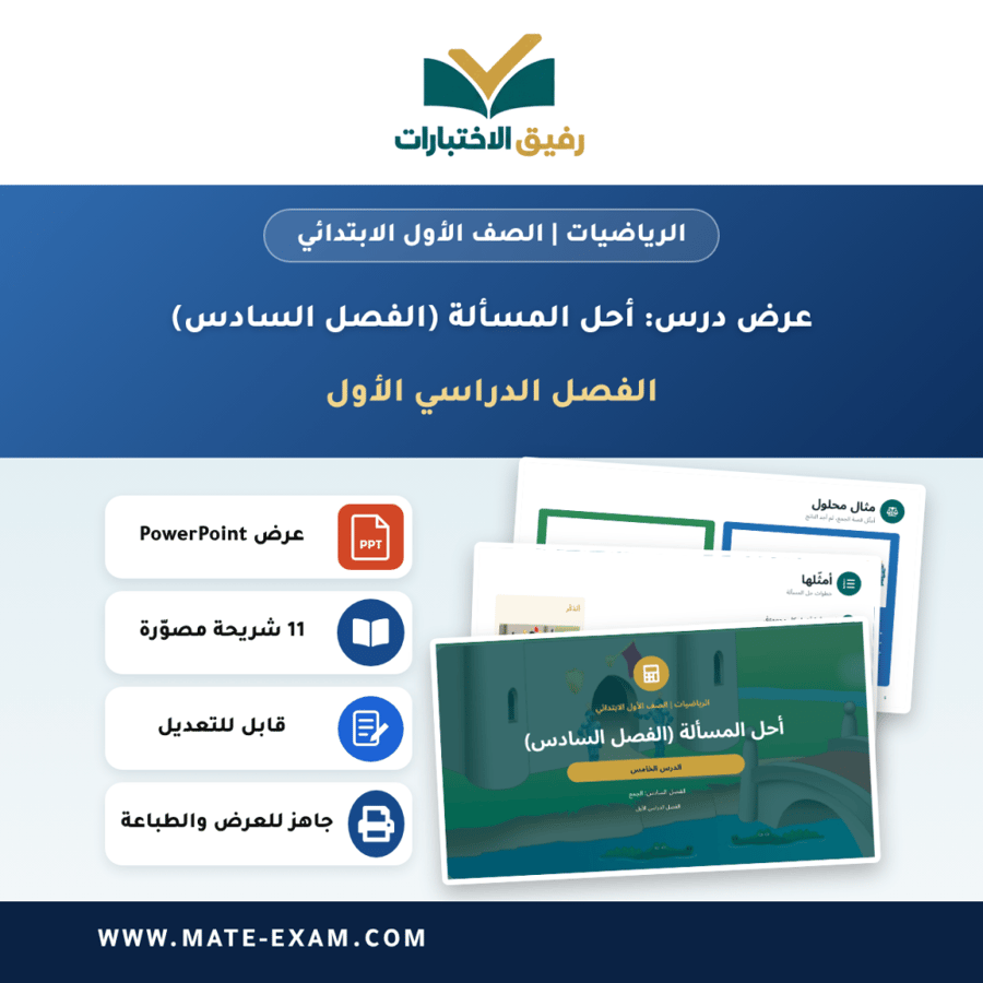 عرض درس أحل المسألة (الفصل السادس) - الرياضيات الصف الأول الابتدائي - الفصل الدراسي الأول