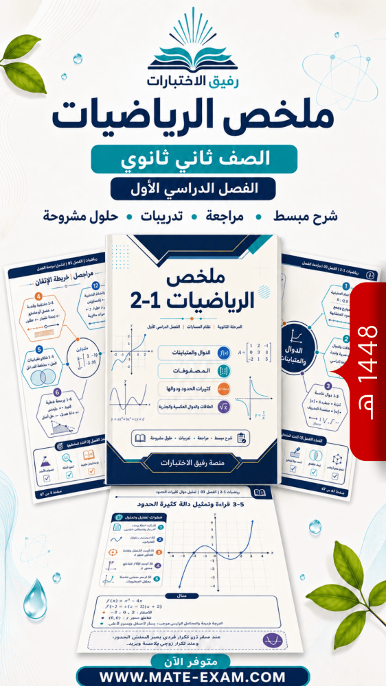 ملخص الرياضيات 2-1 ثاني ثانوي الفصل الأول 1448 هـ