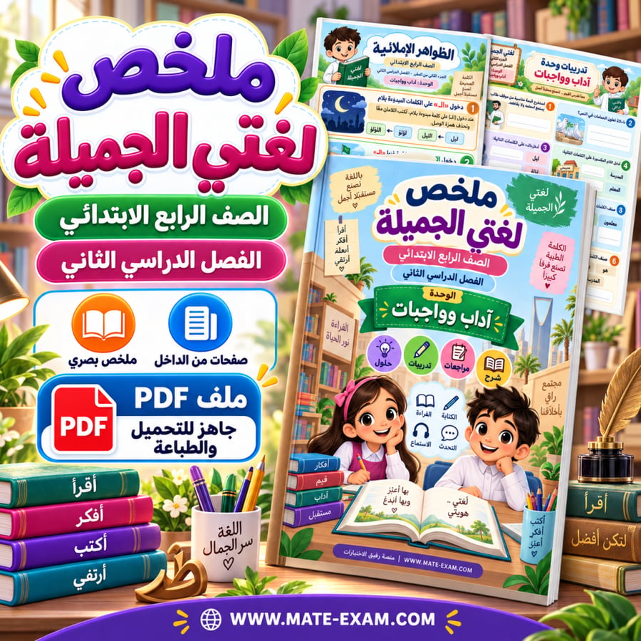 ملخص لغتي الجميلة رابع ابتدائي الفصل الثاني 1448 هـ — الوحدة الثانية: آداب وواجبات