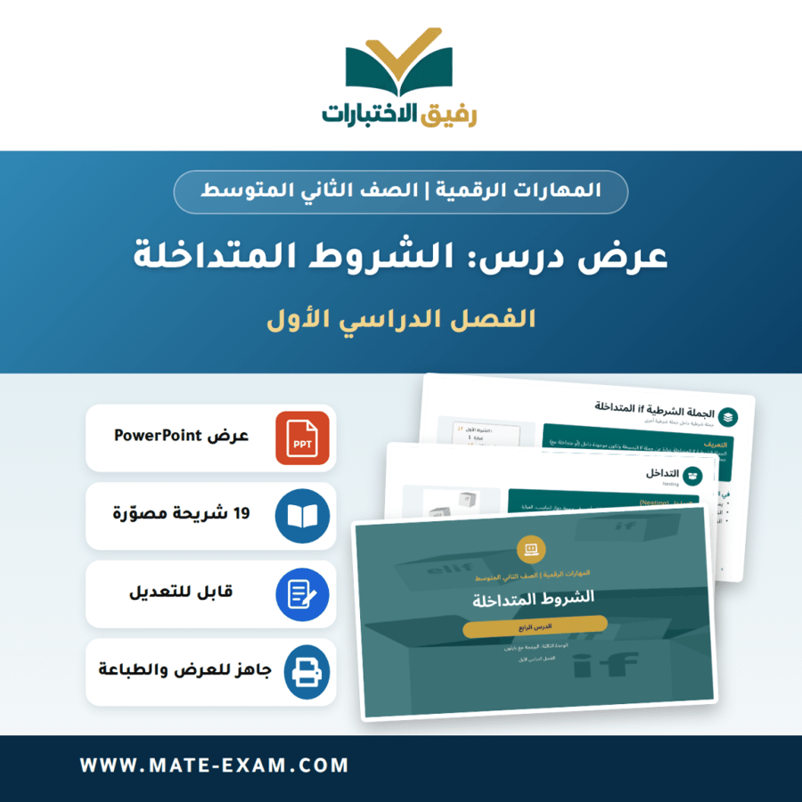 عرض درس الشروط المتداخلة - المهارات الرقمية الصف الثاني المتوسط - الفصل الدراسي الأول