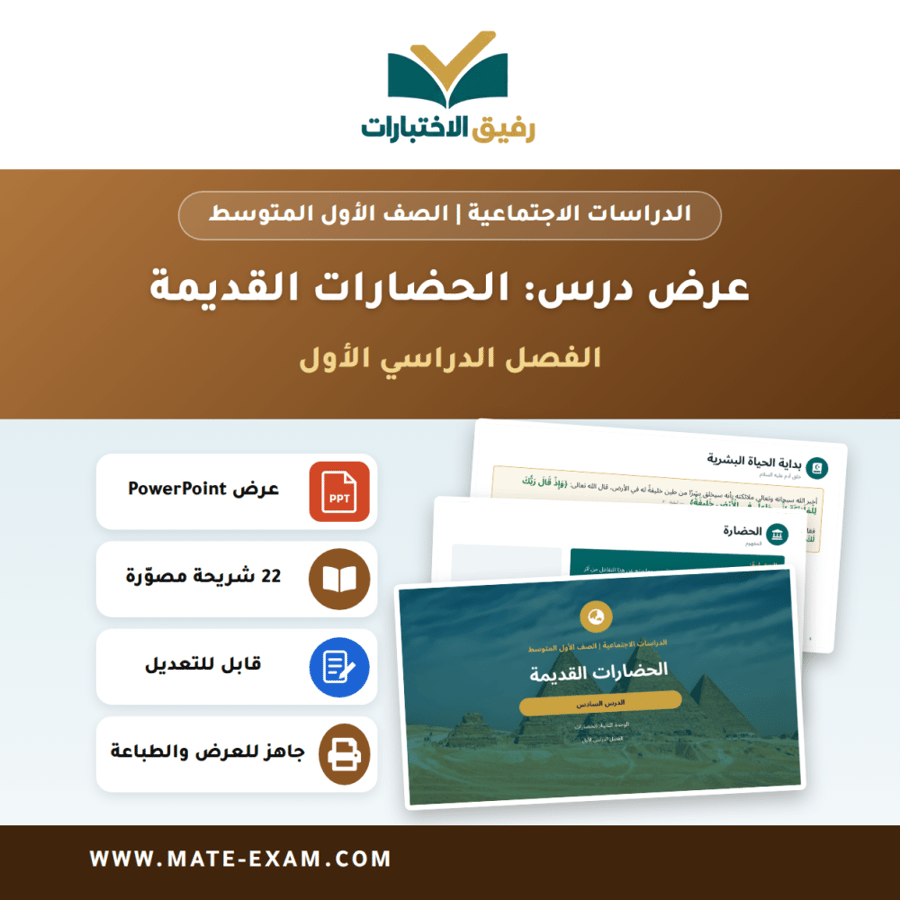 عرض درس الحضارات القديمة - الدراسات الاجتماعية الصف الأول المتوسط - الفصل الدراسي الأول