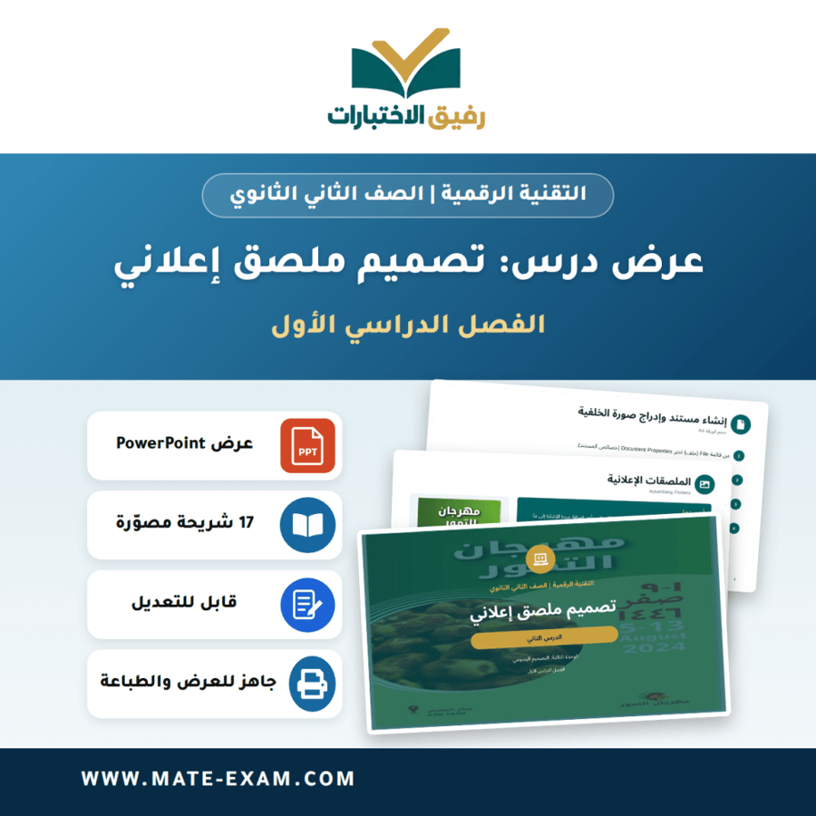 عرض درس تصميم ملصق إعلاني - التقنية الرقمية الصف الثاني الثانوي - الفصل الدراسي الأول