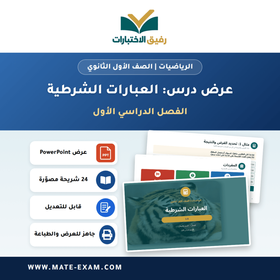 عرض درس العبارات الشرطية - الرياضيات الصف الأول الثانوي - الفصل الدراسي الأول