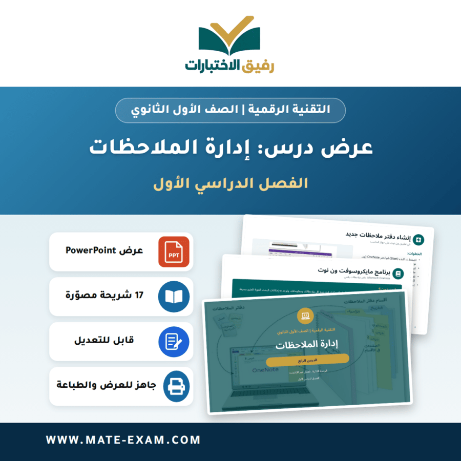 عرض درس إدارة الملاحظات - التقنية الرقمية الصف الأول الثانوي - الفصل الدراسي الأول
