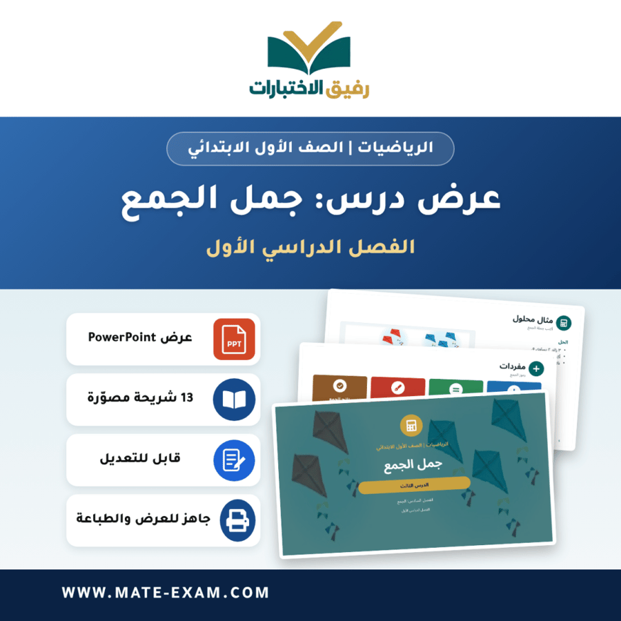عرض درس جمل الجمع - الرياضيات الصف الأول الابتدائي - الفصل الدراسي الأول