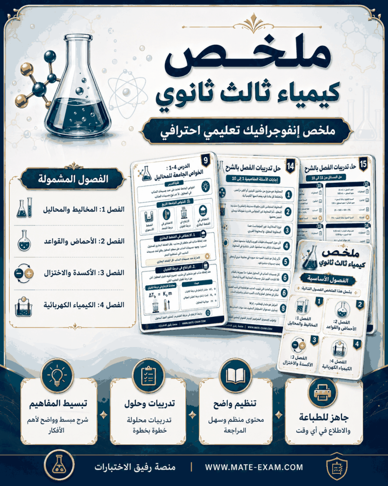 ملخص الكيمياء 3 ثالث ثانوي الفصل الأول 1448 هـ