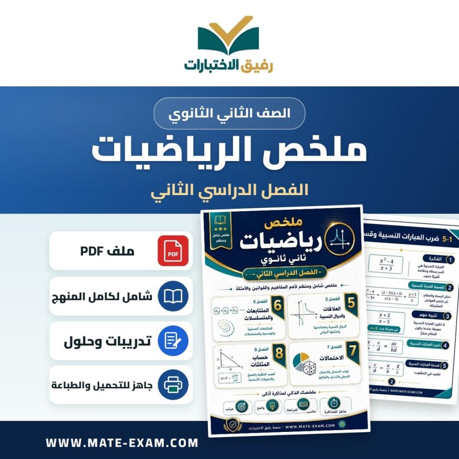 ملخص رياضيات ثاني ثانوي ف 2 1448 هـ