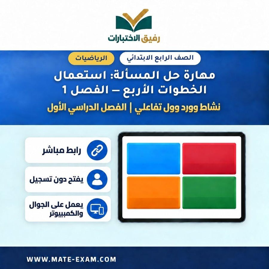 نشاط وورد وول مهارة حل المسألة استعمال الخطوات الأربع الفصل 1
