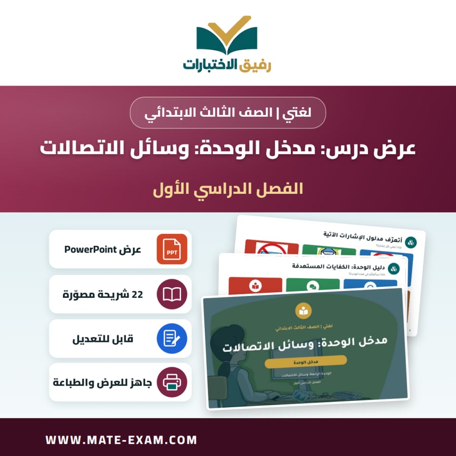 عرض درس مدخل الوحدة: وسائل الاتصالات - لغتي الصف الثالث الابتدائي - الفصل الدراسي الأول