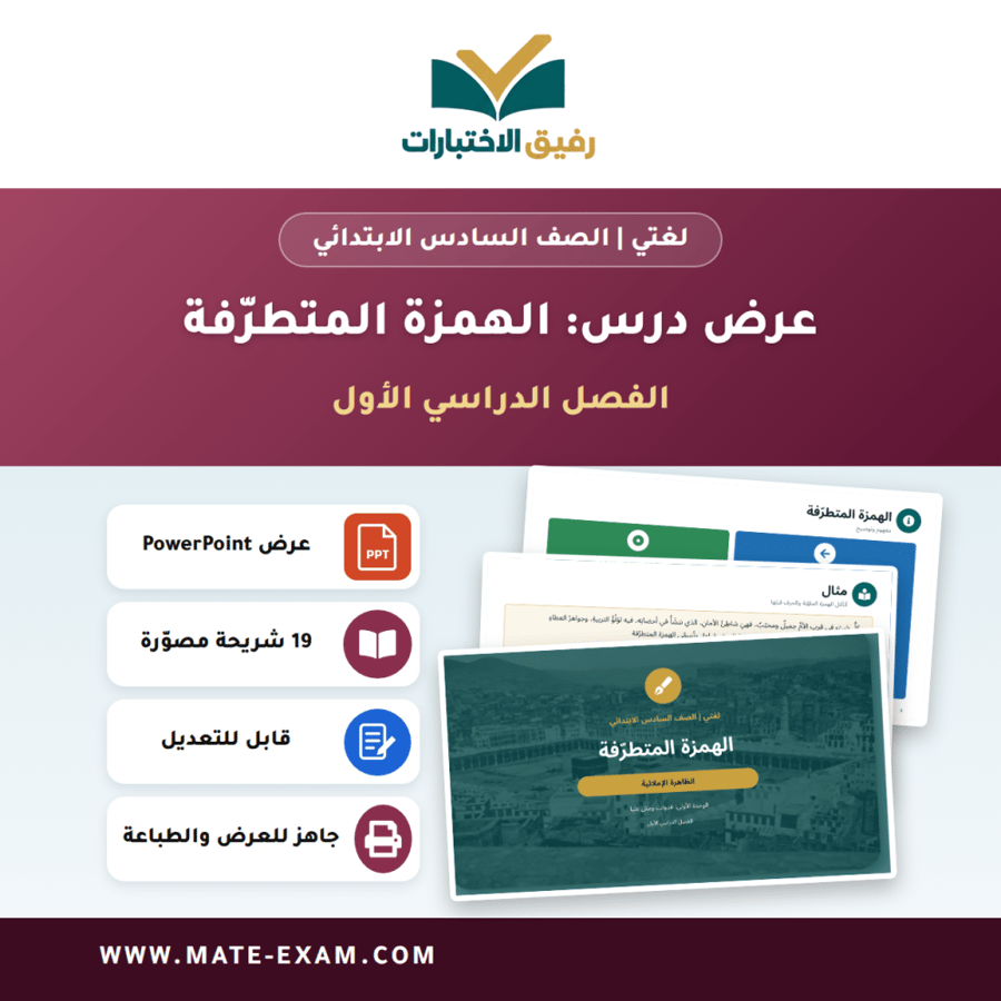 عرض درس الهمزة المتطرّفة - لغتي الصف السادس الابتدائي - الفصل الدراسي الأول