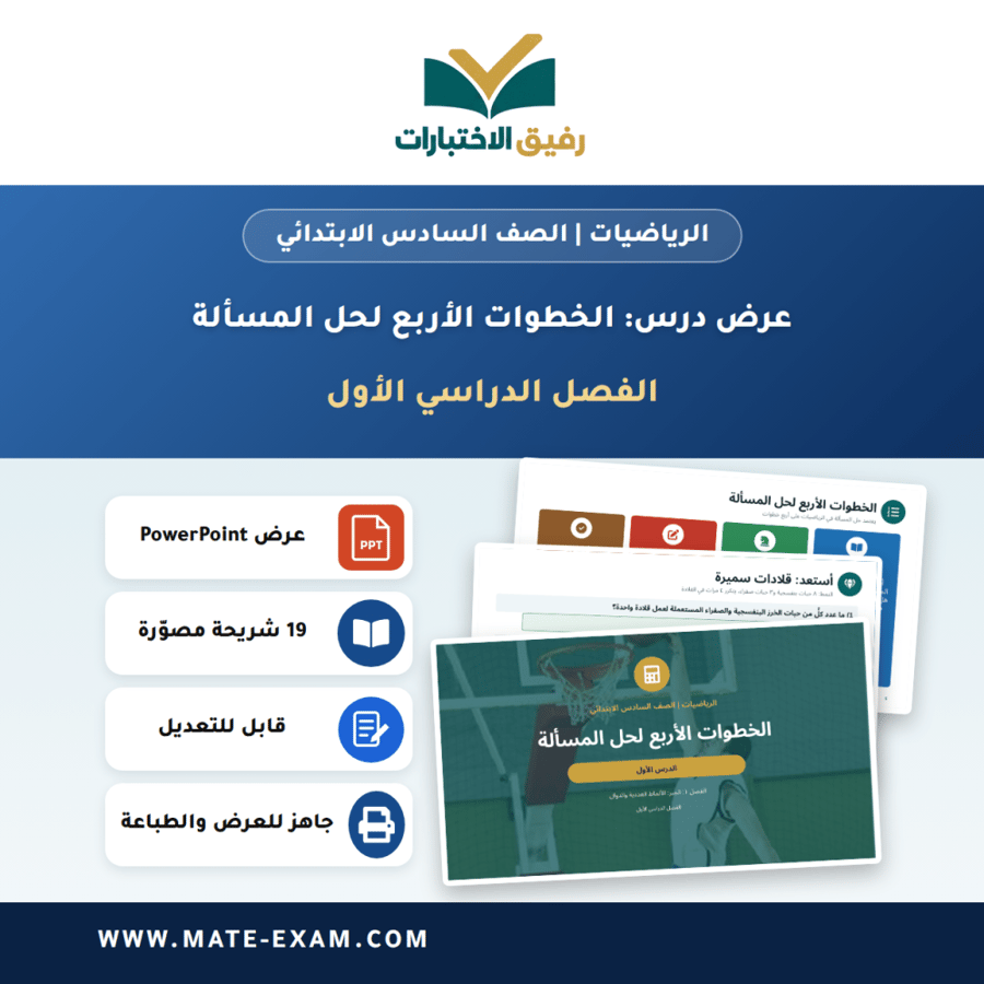 عرض درس الخطوات الأربع لحل المسألة - الرياضيات الصف السادس الابتدائي - الفصل الدراسي الأول
