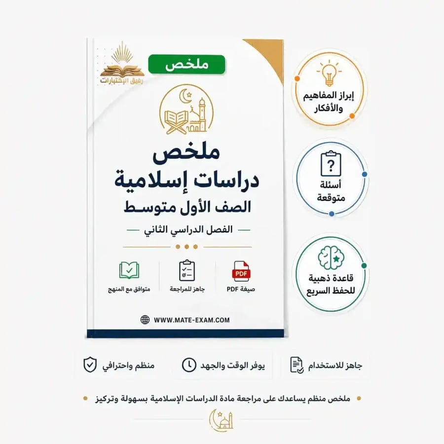 ملخص دراسات إسلامية أول متوسط ف2 1447 هـ