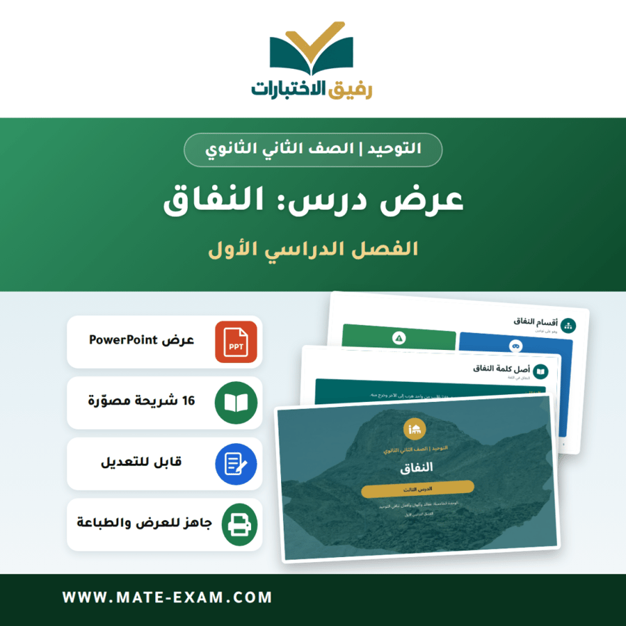عرض درس النفاق - التوحيد الصف الثاني الثانوي - الفصل الدراسي الأول