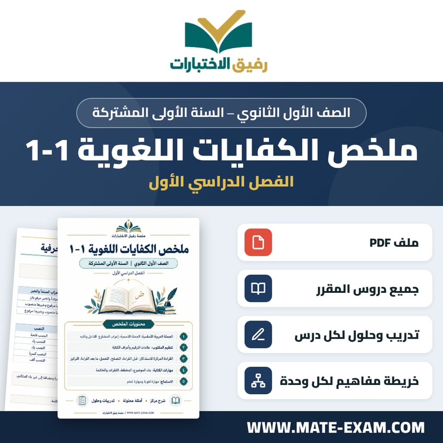 ملخص الكفايات اللغوية 1-1 أول ثانوي الفصل الأول 1448 هـ