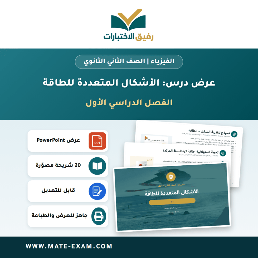 عرض درس الأشكال المتعددة للطاقة - الفيزياء الصف الثاني الثانوي - الفصل الدراسي الأول
