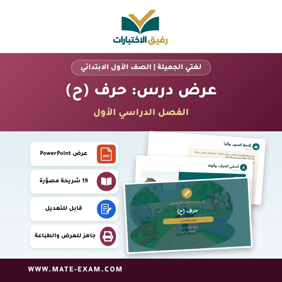 عرض درس حرف (ح) - لغتي الجميلة الصف الأول الابتدائي - الفصل الدراسي الأول
