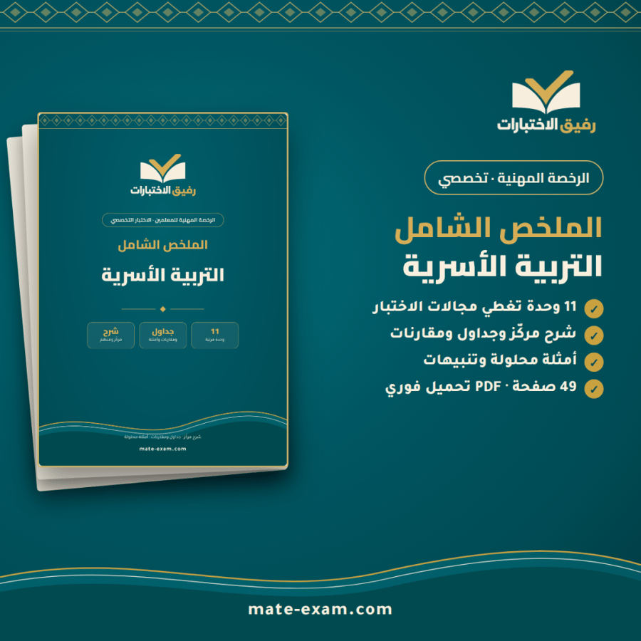 الملخص الشامل — الرخصة المهنية تخصص التربية الأسرية