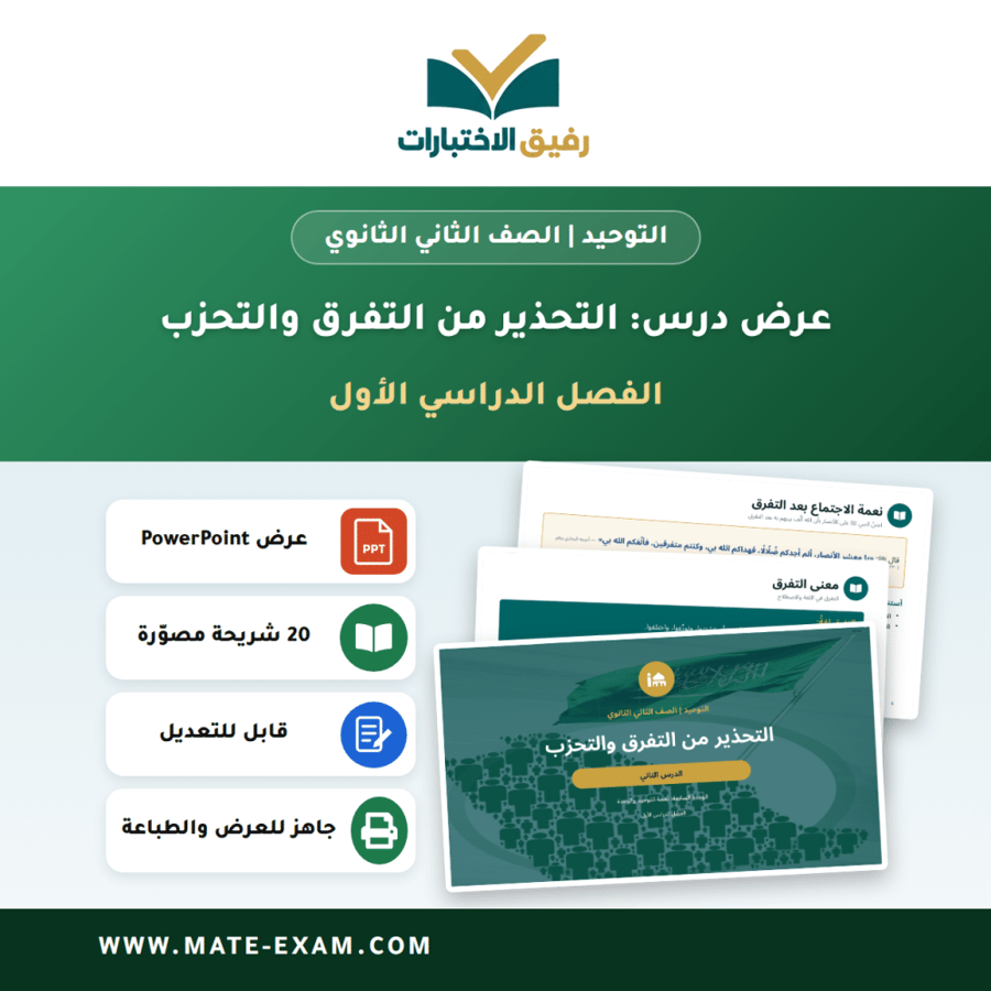 عرض درس التحذير من التفرق والتحزب - التوحيد الصف الثاني الثانوي - الفصل الدراسي الأول