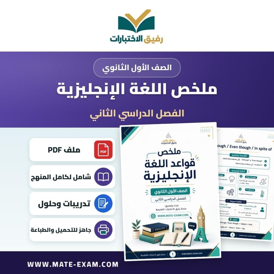 ملخص انجليزي اول ثانوي ف 2 1448 ه