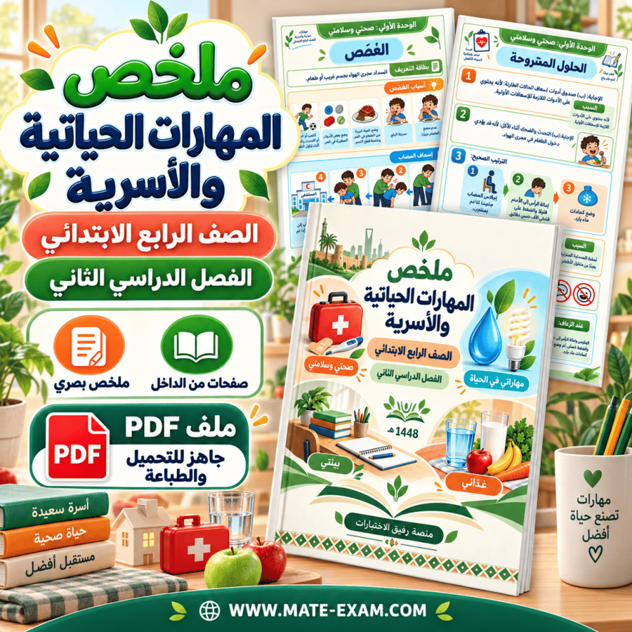 ملخص المهارات الحياتية والأسرية رابع ابتدائي الفصل الثاني 1448 هـ