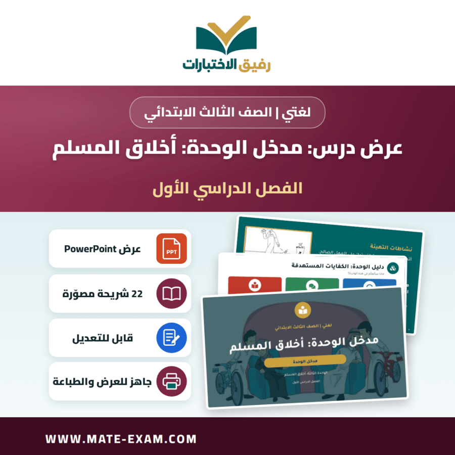 عرض درس مدخل الوحدة: أخلاق المسلم - لغتي الصف الثالث الابتدائي - الفصل الدراسي الأول