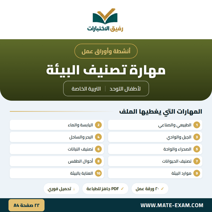 أنشطة وأوراق عمل تصنيف البيئة لأطفال التوحد