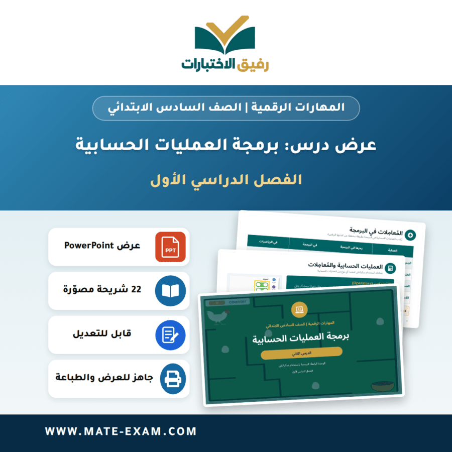 عرض درس برمجة العمليات الحسابية - المهارات الرقمية الصف السادس الابتدائي - الفصل الدراسي الأول