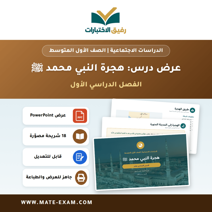 عرض درس هجرة النبي محمد ﷺ - الدراسات الاجتماعية الصف الأول المتوسط - الفصل الدراسي الأول