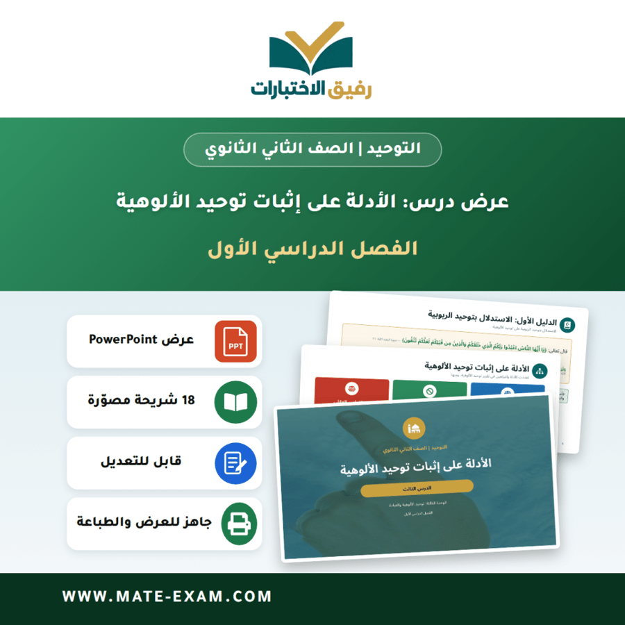 عرض درس الأدلة على إثبات توحيد الألوهية - التوحيد الصف الثاني الثانوي - الفصل الدراسي الأول