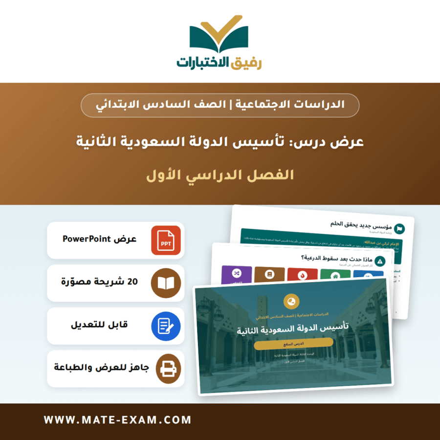 عرض درس تأسيس الدولة السعودية الثانية - الدراسات الاجتماعية الصف السادس الابتدائي - الفصل الدراسي الأول