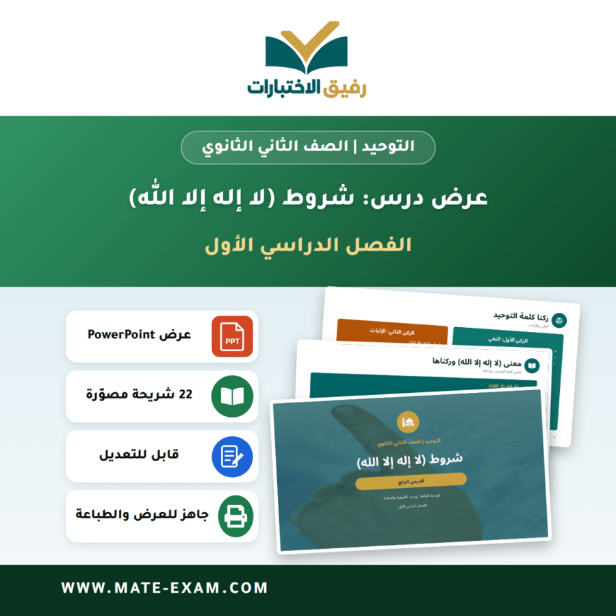 عرض درس شروط (لا إله إلا الله) - التوحيد الصف الثاني الثانوي - الفصل الدراسي الأول