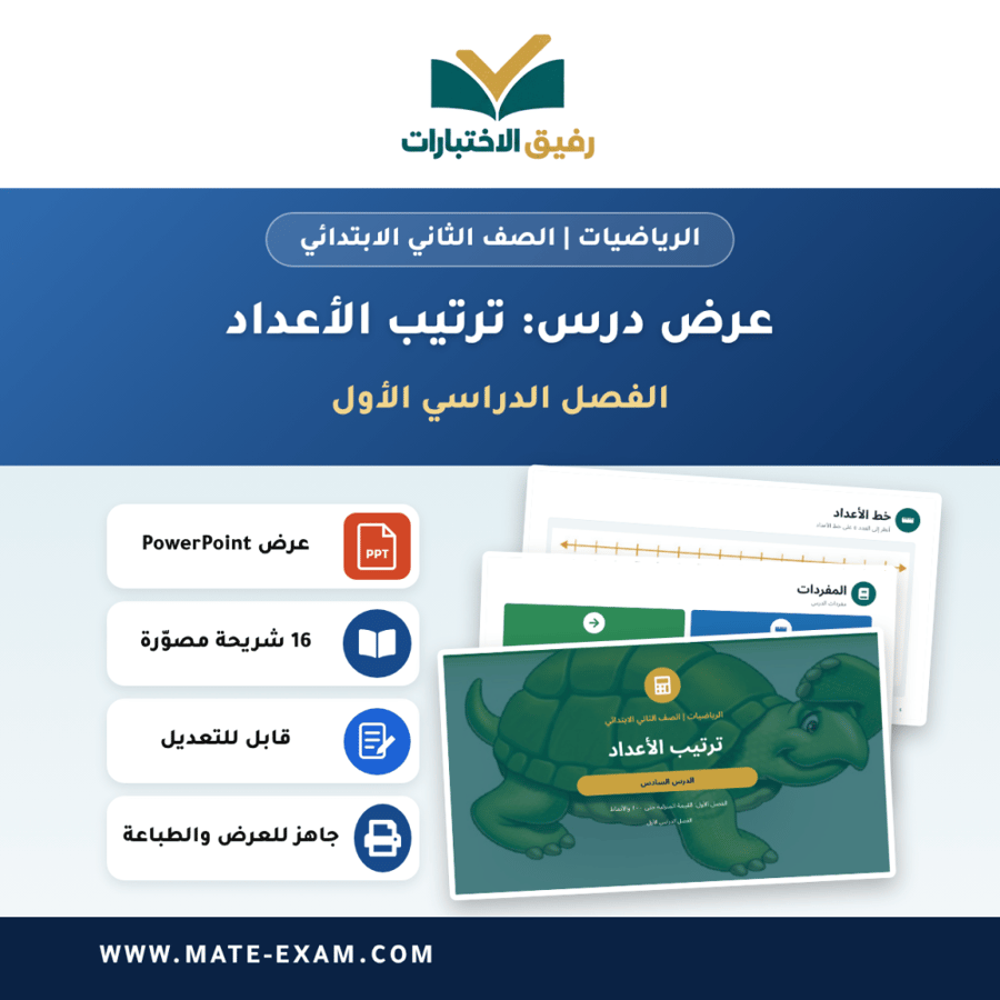 عرض درس ترتيب الأعداد - الرياضيات الصف الثاني الابتدائي - الفصل الدراسي الأول