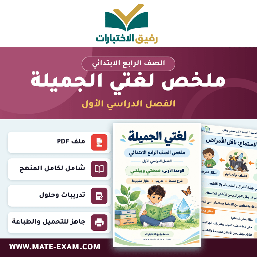 ملخص لغتي الجميلة - الصف الرابع الابتدائي - الفصل الدراسي الأول 1448هـ