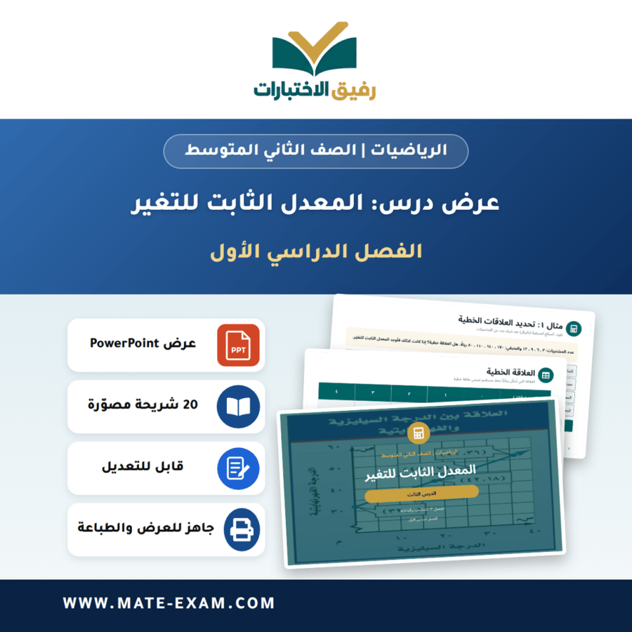 عرض درس المعدل الثابت للتغير - الرياضيات الصف الثاني المتوسط - الفصل الدراسي الأول