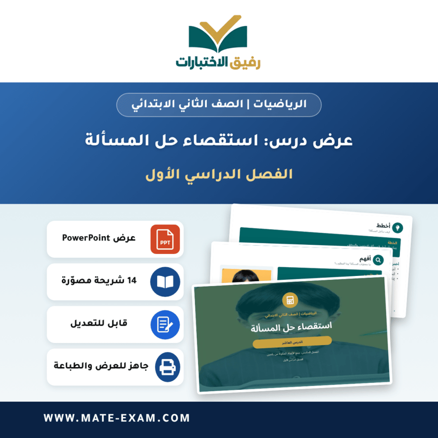 عرض درس استقصاء حل المسألة - الرياضيات الصف الثاني الابتدائي - الفصل الدراسي الأول