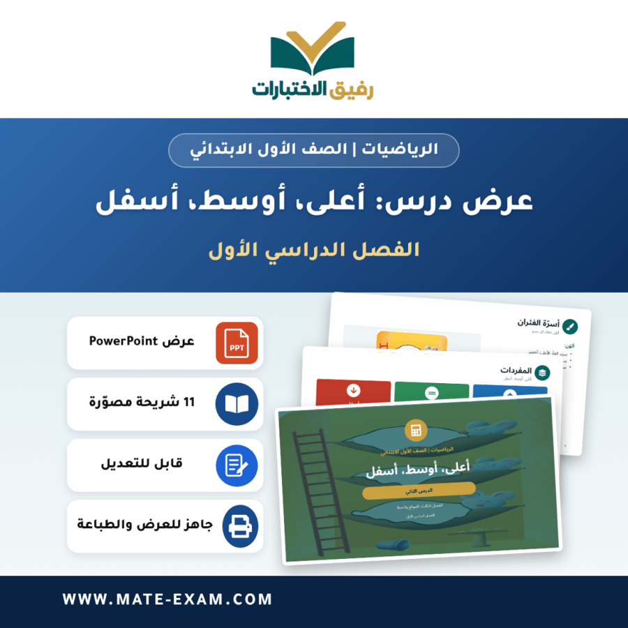 عرض درس أعلى، أوسط، أسفل - الرياضيات الصف الأول الابتدائي - الفصل الدراسي الأول