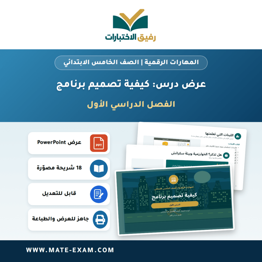عرض درس كيفية تصميم برنامج - المهارات الرقمية الصف الخامس الابتدائي - الفصل الدراسي الأول